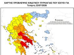 Υψηλός κίνδυνος πυρκαγιάς (κατηγορία 3) αύριο, Τετάρτη 22 Ιουλίου 2026